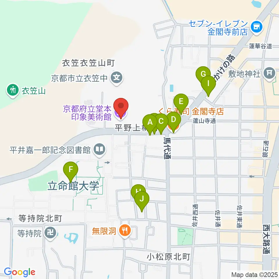 堂本印象美術館周辺のファミレス・ファーストフード一覧地図