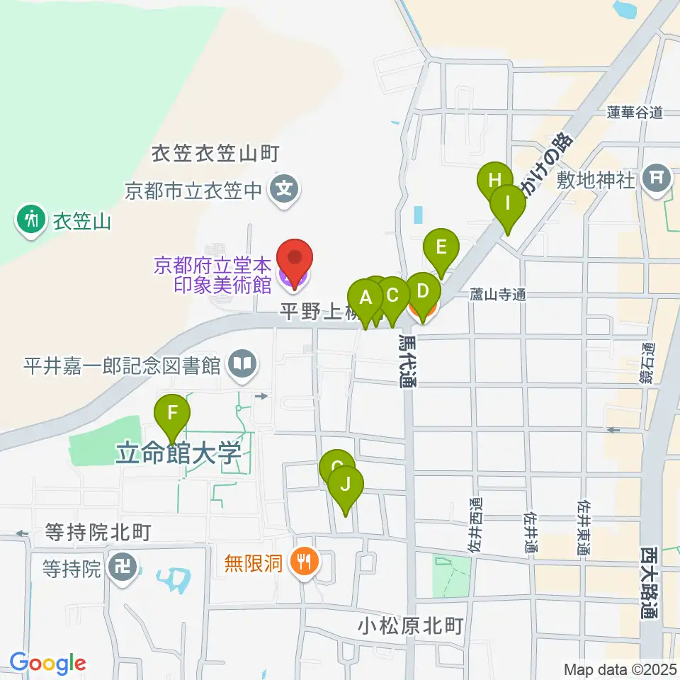 堂本印象美術館周辺のファミレス・ファーストフード一覧地図