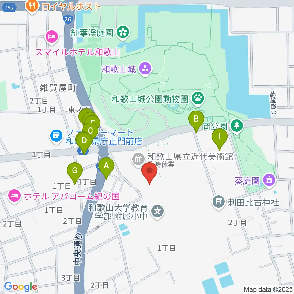 和歌山県立博物館周辺のファミレス・ファーストフード一覧地図