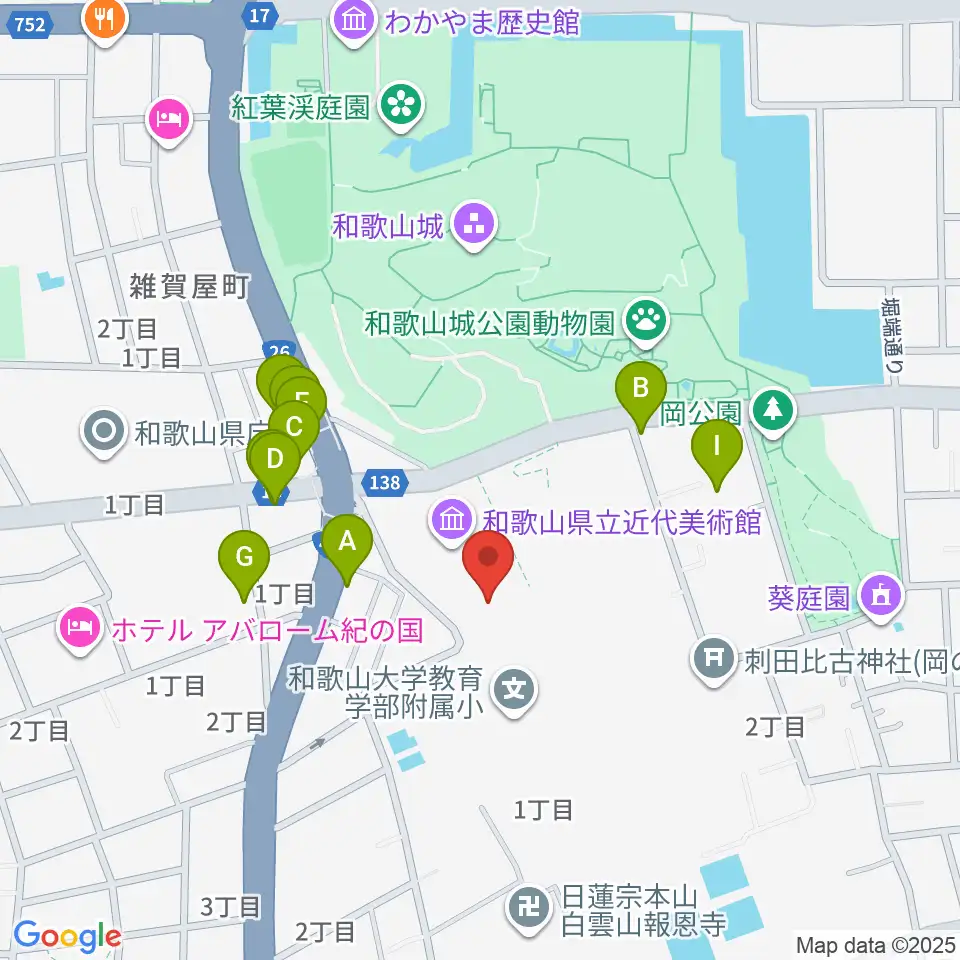 和歌山県立博物館周辺のファミレス・ファーストフード一覧地図