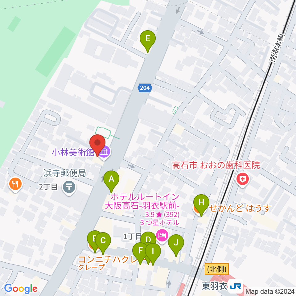 小林美術館周辺のファミレス・ファーストフード一覧地図