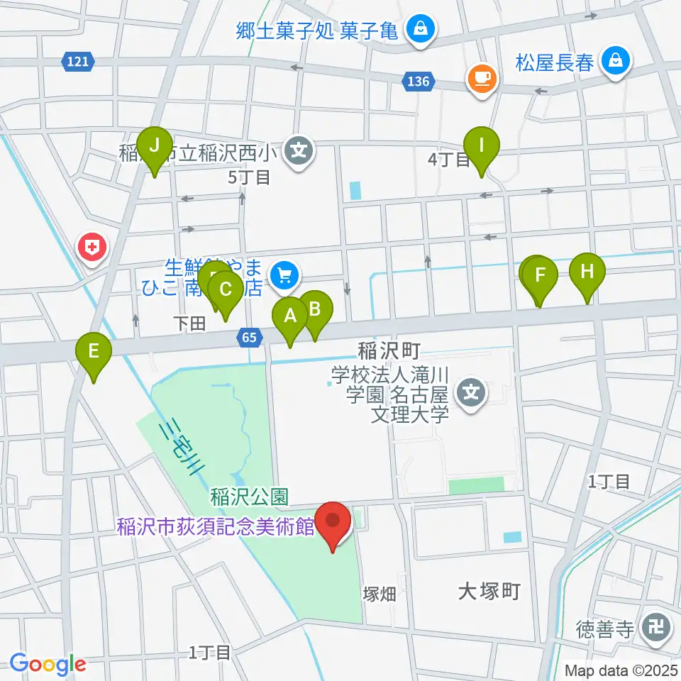 稲沢市荻須記念美術館周辺のファミレス・ファーストフード一覧地図