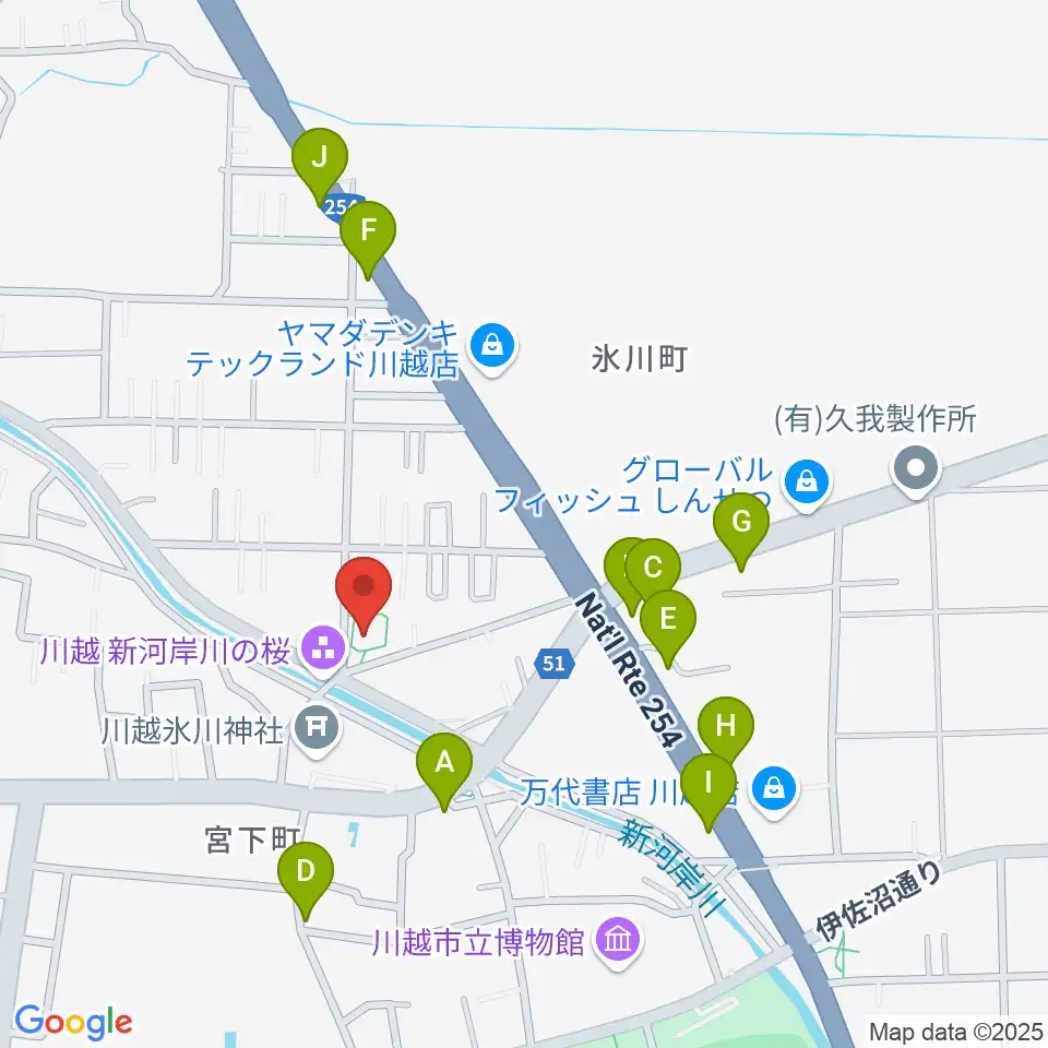 ヤオコー川越美術館（三栖右嗣記念館）周辺のファミレス・ファーストフード一覧地図