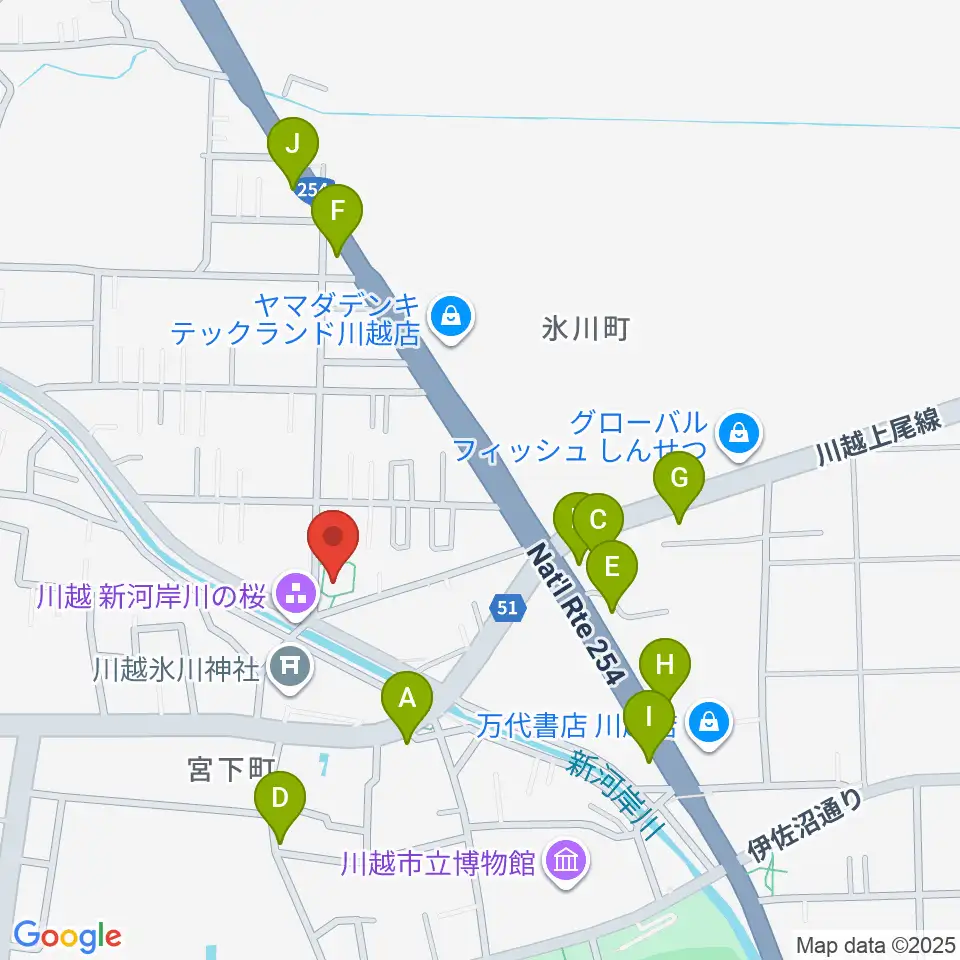 ヤオコー川越美術館（三栖右嗣記念館）周辺のファミレス・ファーストフード一覧地図
