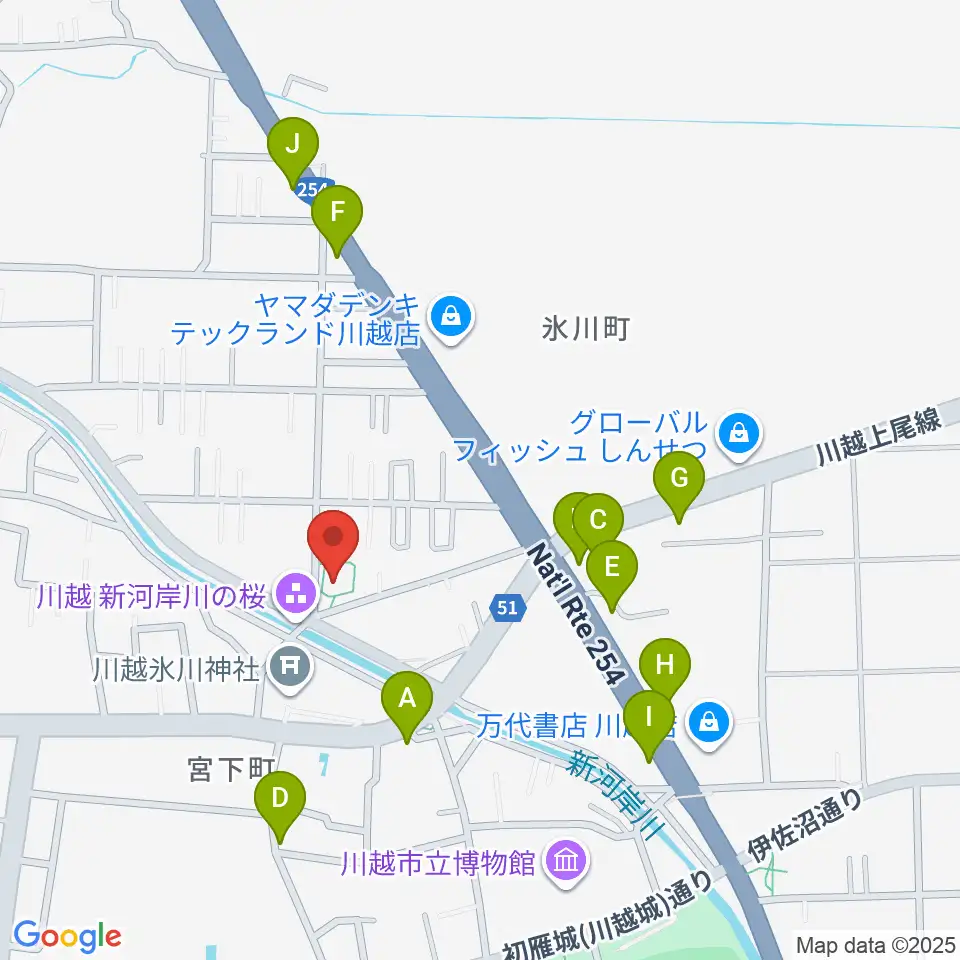 ヤオコー川越美術館（三栖右嗣記念館）周辺のファミレス・ファーストフード一覧地図