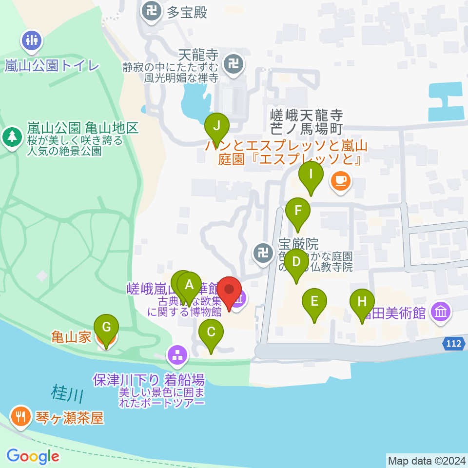 嵯峨嵐山文華館周辺のファミレス・ファーストフード一覧地図