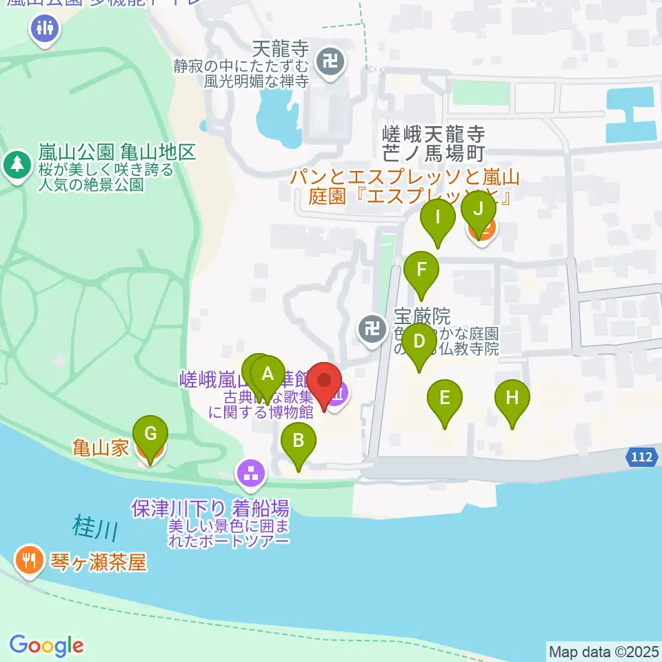 嵯峨嵐山文華館周辺のファミレス・ファーストフード一覧地図