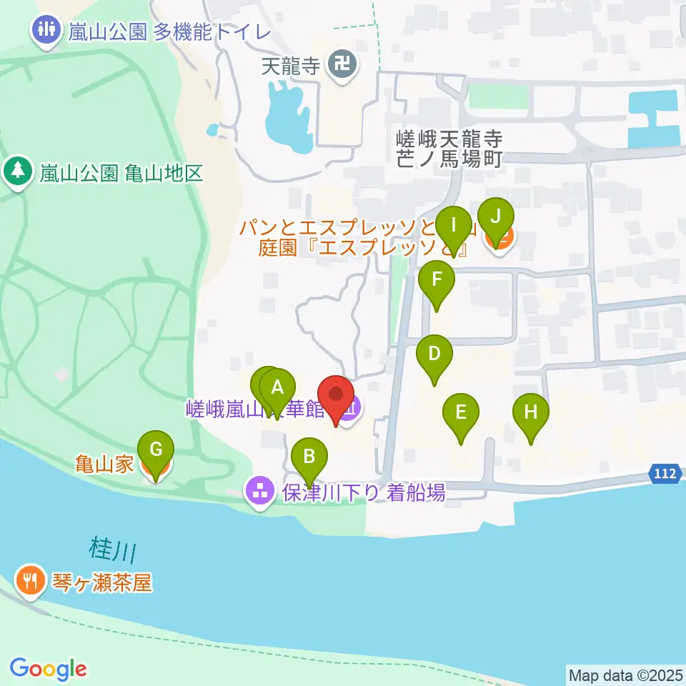 嵯峨嵐山文華館周辺のファミレス・ファーストフード一覧地図