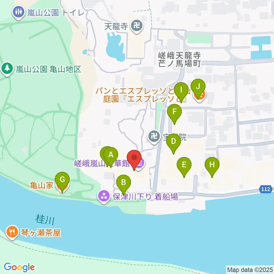 嵯峨嵐山文華館周辺のファミレス・ファーストフード一覧地図