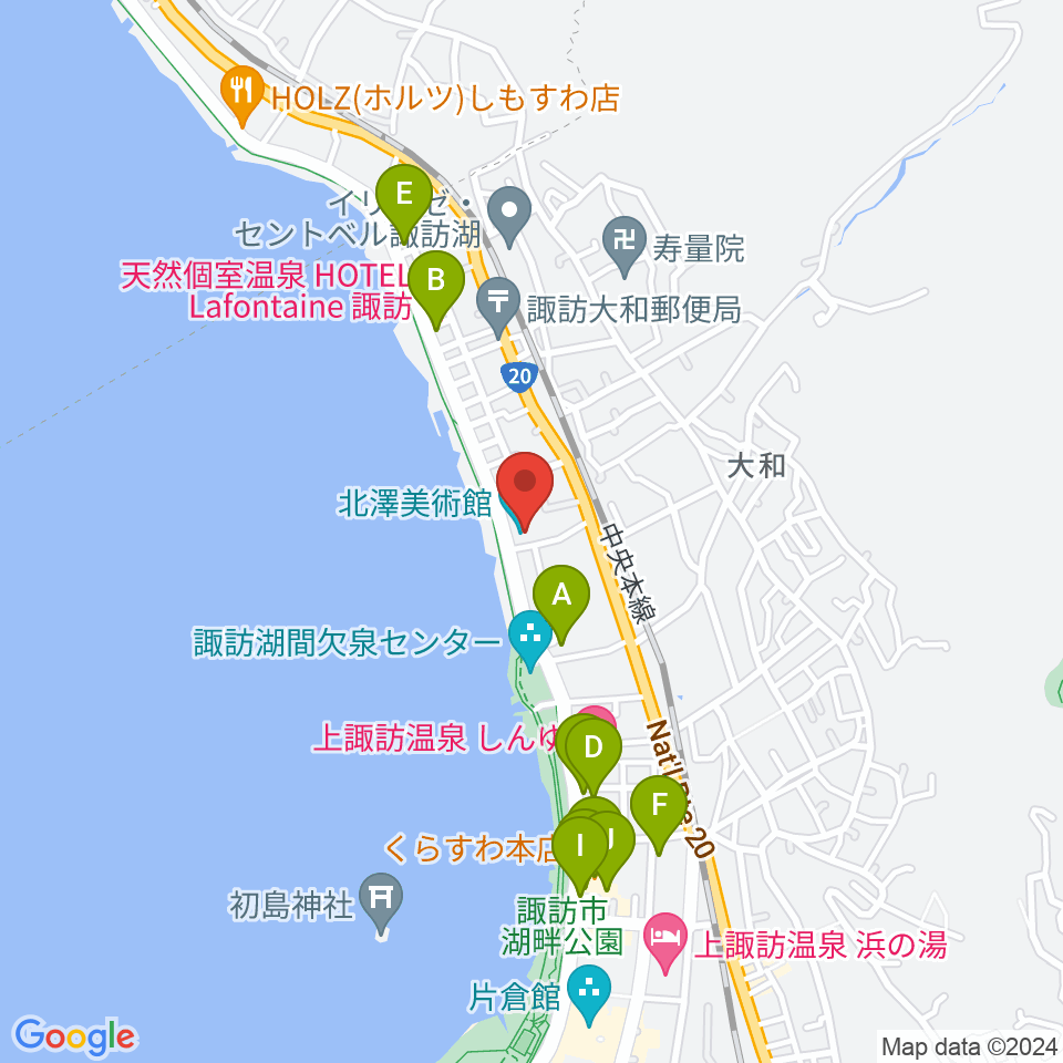 北澤美術館周辺のファミレス・ファーストフード一覧地図