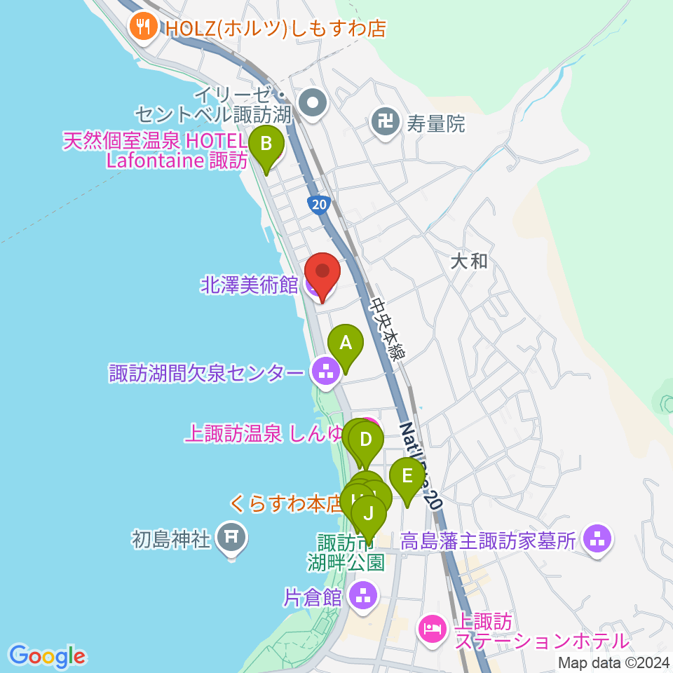 北澤美術館周辺のファミレス・ファーストフード一覧地図