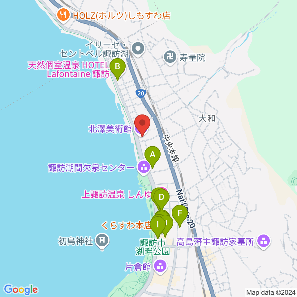 北澤美術館周辺のファミレス・ファーストフード一覧地図