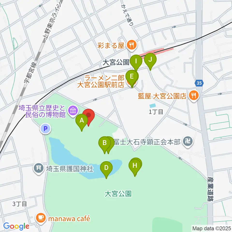 埼玉県立歴史と民俗の博物館周辺のファミレス・ファーストフード一覧地図