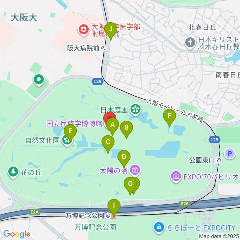 国立民族学博物館周辺のファミレス・ファーストフード一覧地図