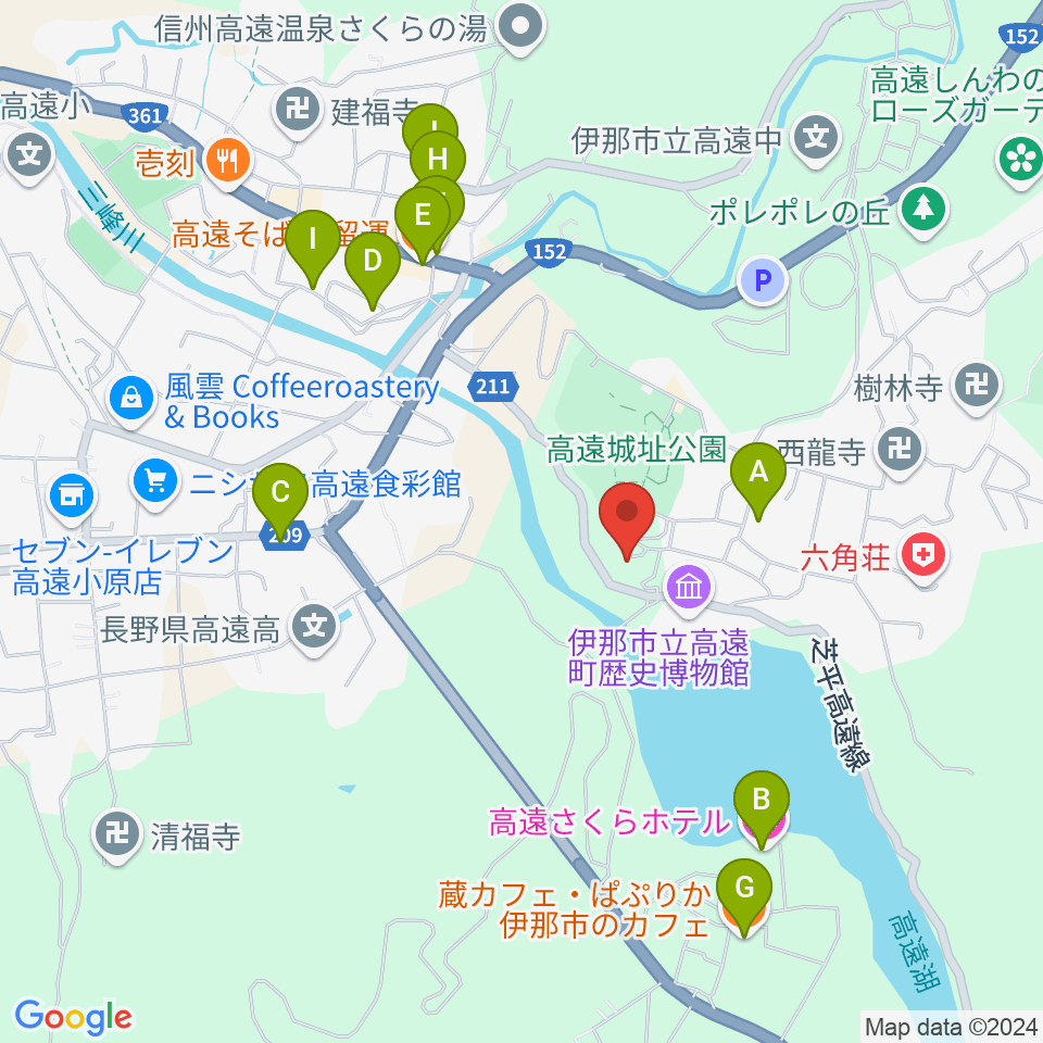 信州高遠美術館周辺のファミレス・ファーストフード一覧地図