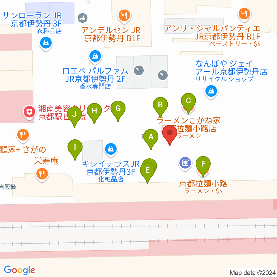 美術館「えき」KYOTO周辺のファミレス・ファーストフード一覧地図