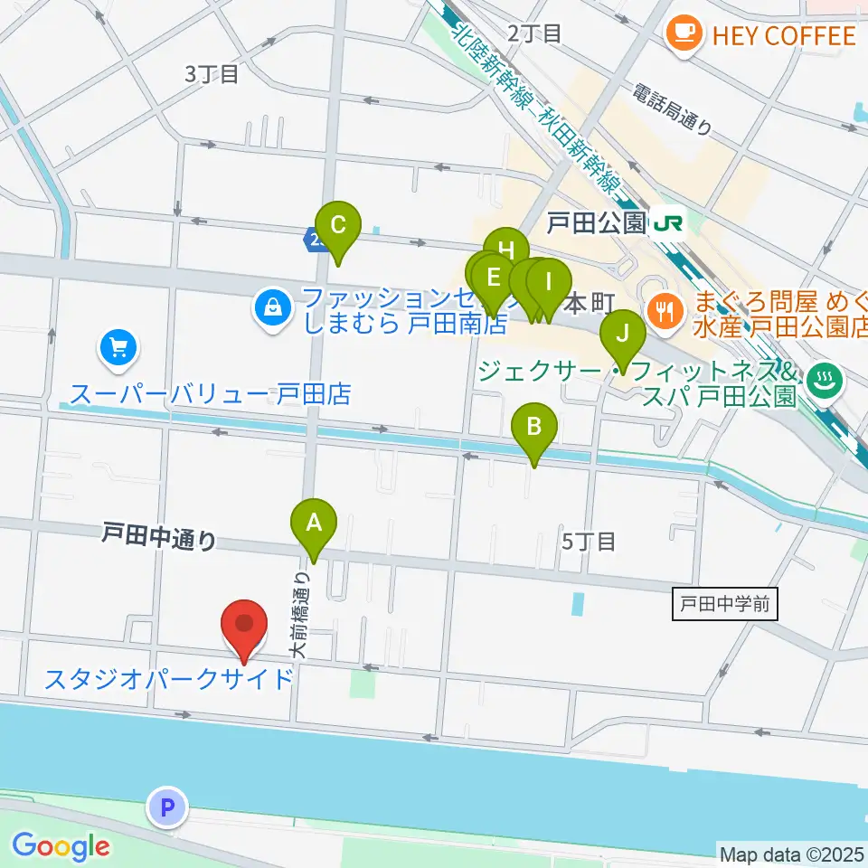 スタジオパークサイド周辺のファミレス・ファーストフード一覧地図