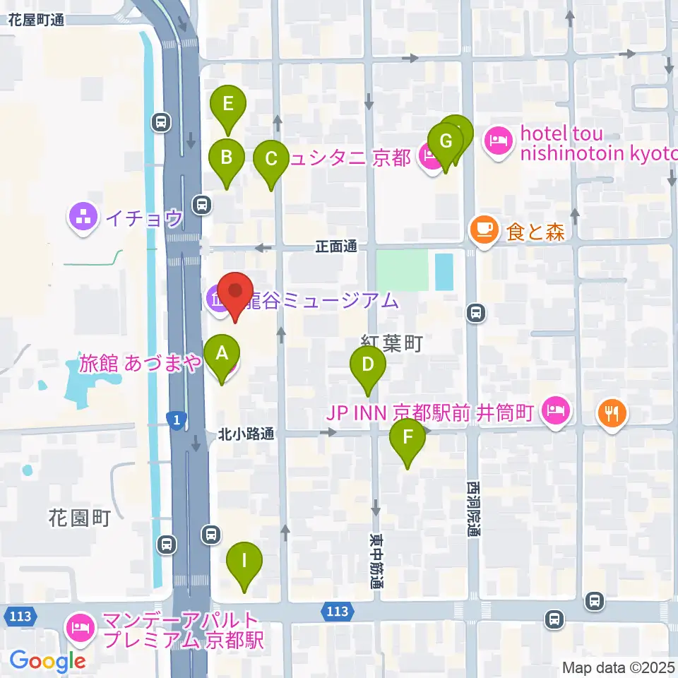 龍谷ミュージアム周辺のファミレス・ファーストフード一覧地図