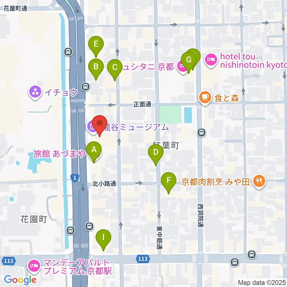 龍谷ミュージアム周辺のファミレス・ファーストフード一覧地図