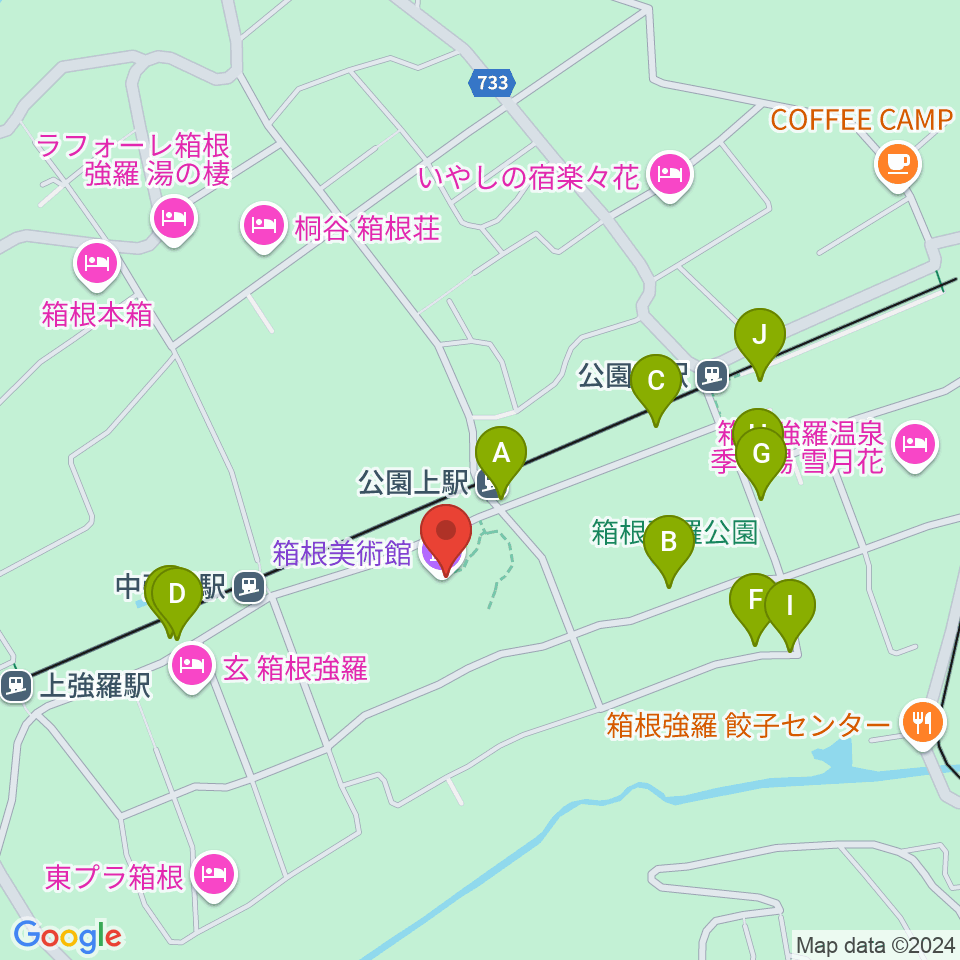 箱根美術館周辺のファミレス・ファーストフード一覧地図