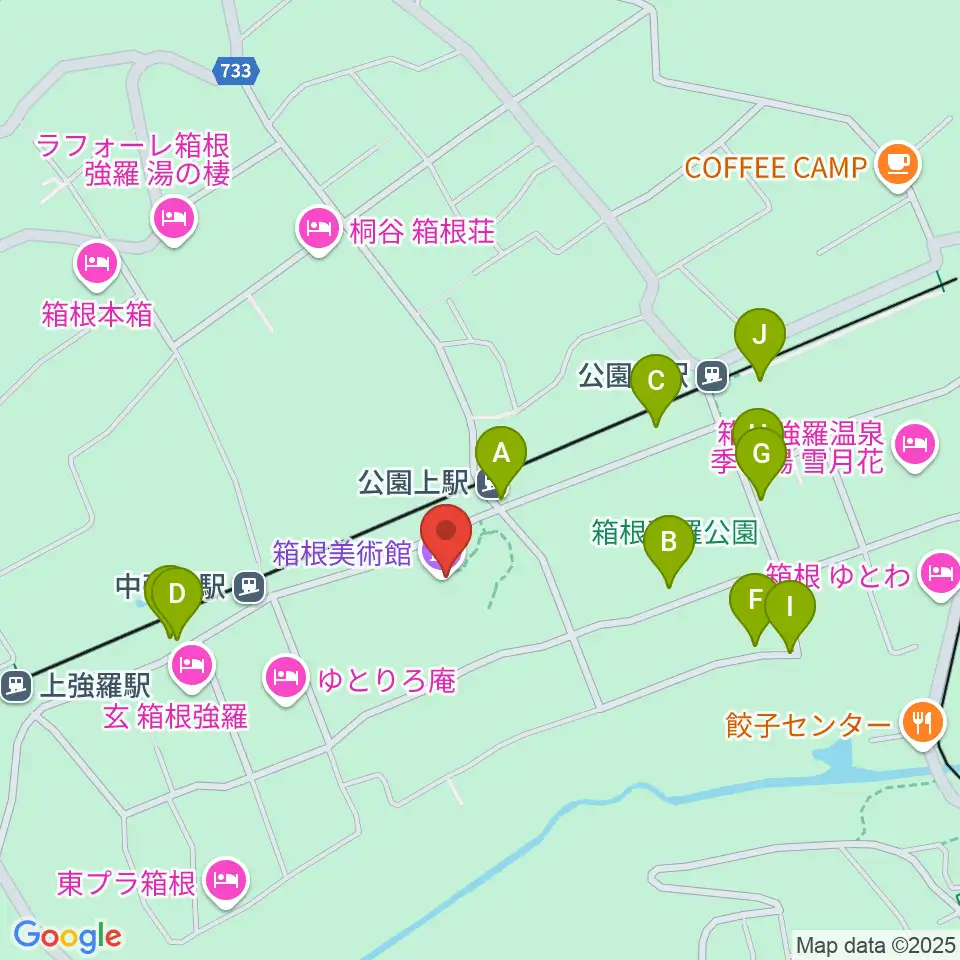 箱根美術館周辺のファミレス・ファーストフード一覧地図