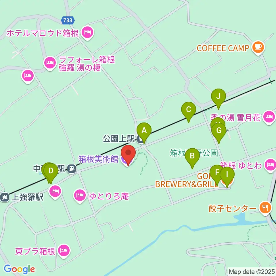 箱根美術館周辺のファミレス・ファーストフード一覧地図