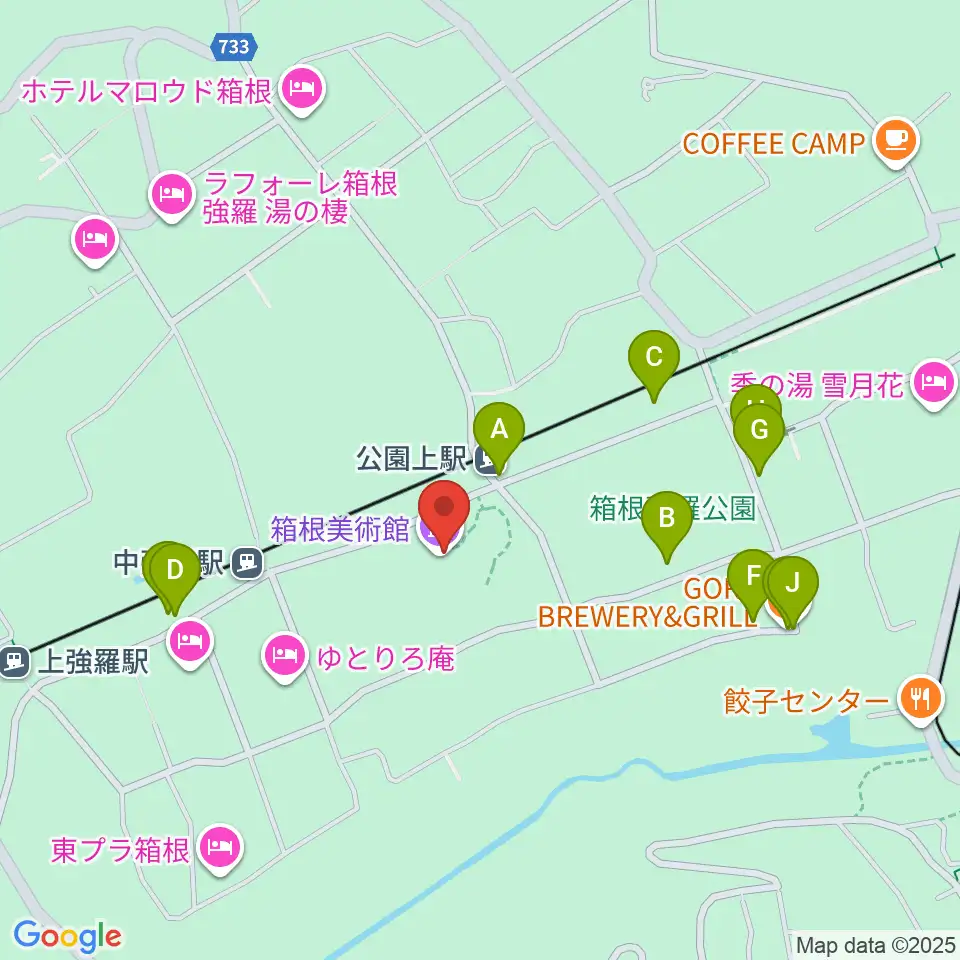 箱根美術館周辺のファミレス・ファーストフード一覧地図