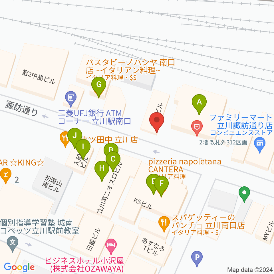 立川スタジオネイ周辺のファミレス・ファーストフード一覧地図