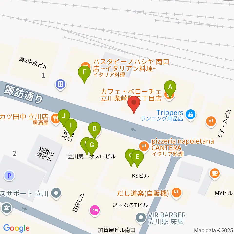 立川スタジオネイ周辺のファミレス・ファーストフード一覧地図