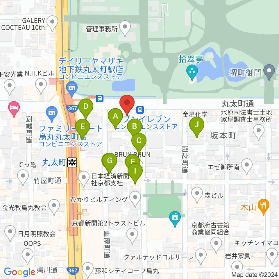 JEUGIAフォーラム京都御所南周辺のファミレス・ファーストフード一覧地図