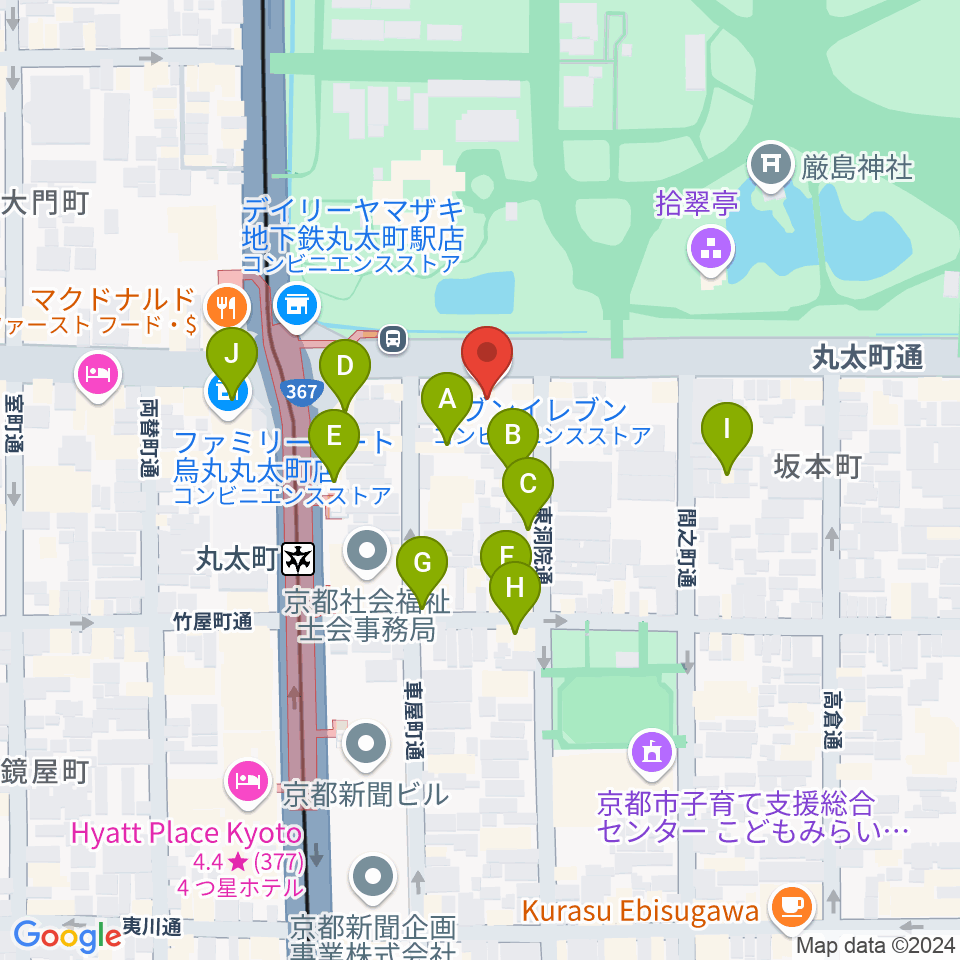 JEUGIAフォーラム京都御所南周辺のファミレス・ファーストフード一覧地図