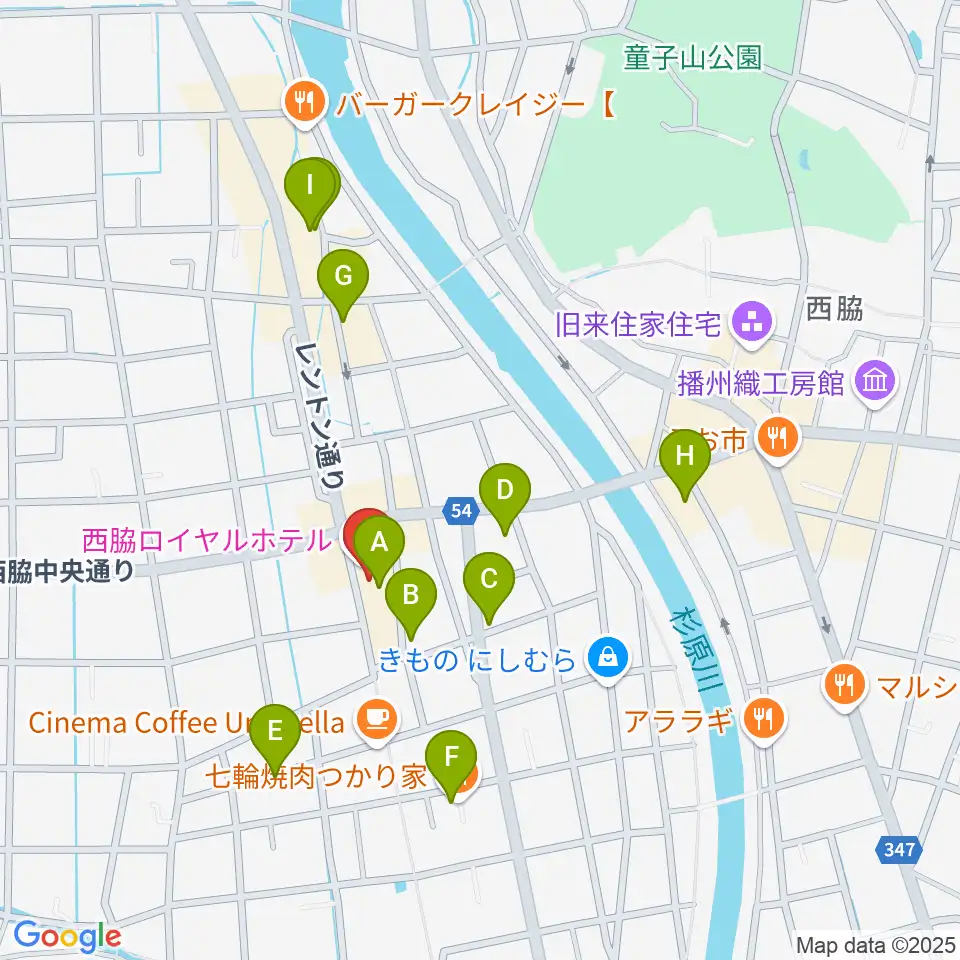 西脇市立音楽ホール アピカホール周辺のファミレス・ファーストフード一覧地図