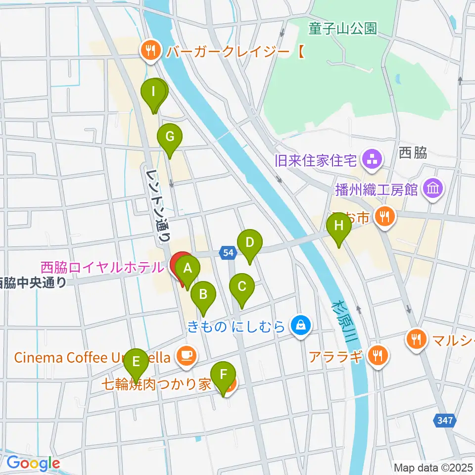 西脇市立音楽ホール アピカホール周辺のファミレス・ファーストフード一覧地図