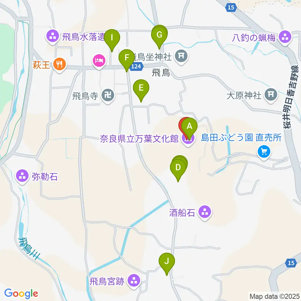 奈良県立万葉文化館周辺のファミレス・ファーストフード一覧地図