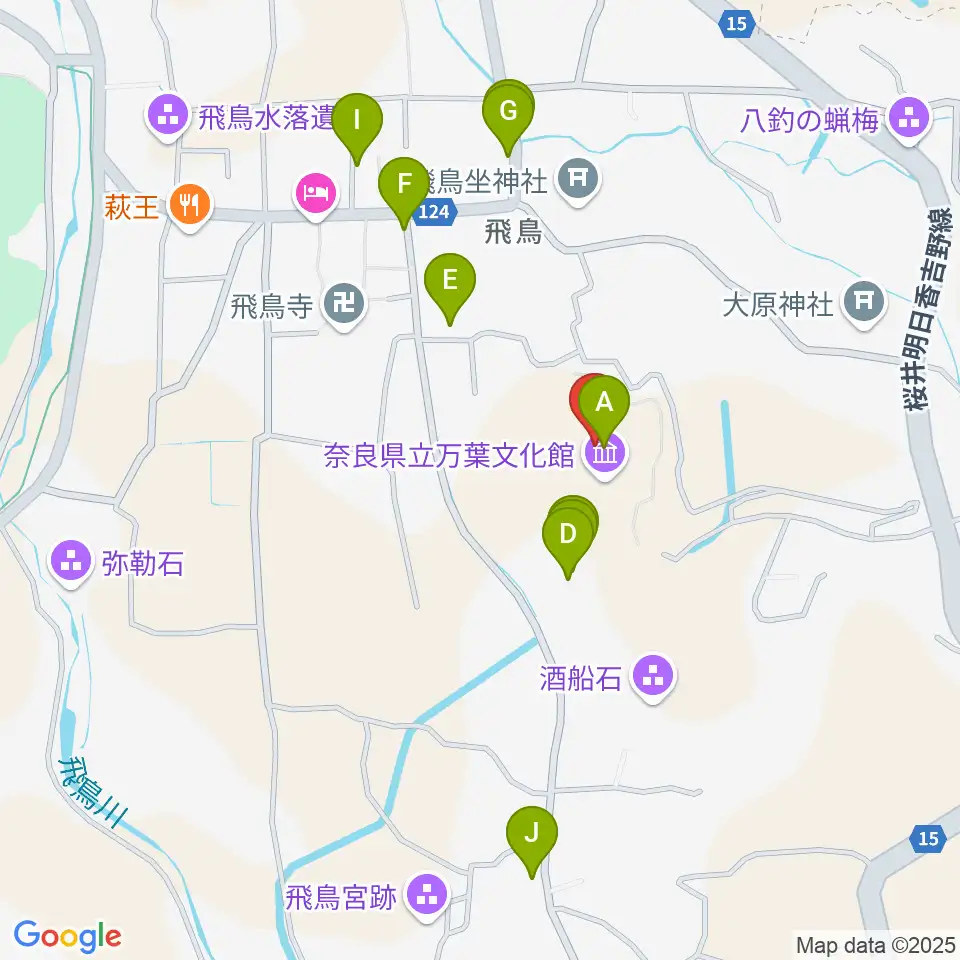 奈良県立万葉文化館周辺のファミレス・ファーストフード一覧地図