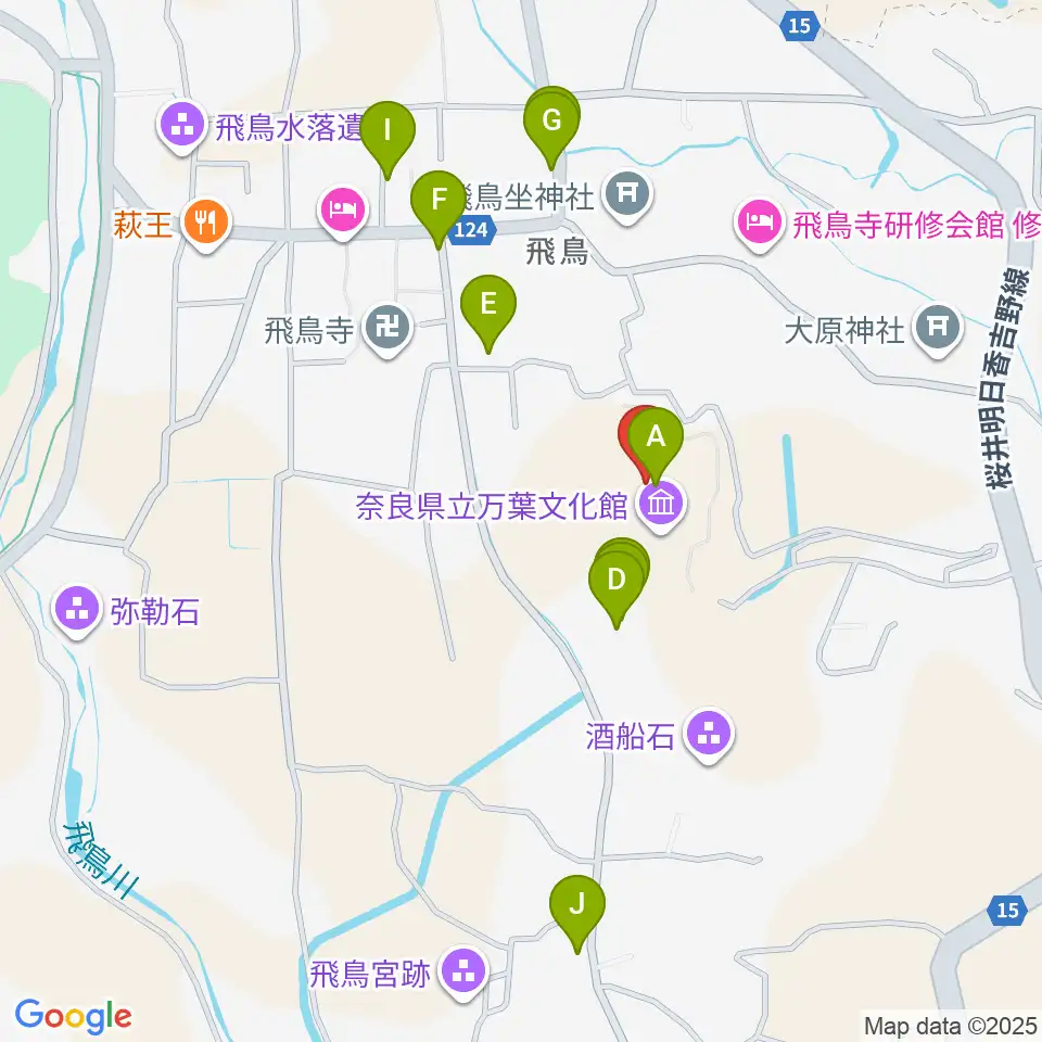 奈良県立万葉文化館周辺のファミレス・ファーストフード一覧地図
