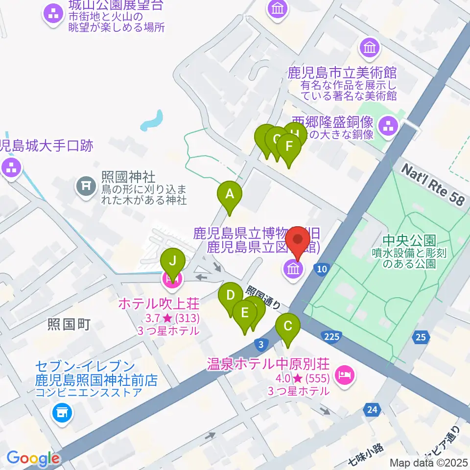 鹿児島県立博物館周辺のファミレス・ファーストフード一覧地図