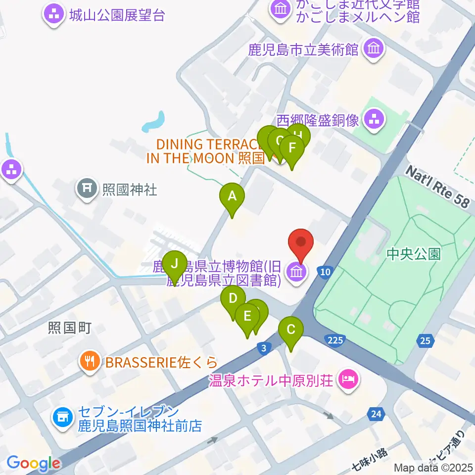 鹿児島県立博物館周辺のファミレス・ファーストフード一覧地図