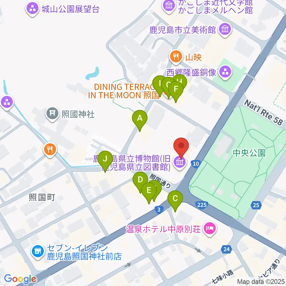 鹿児島県立博物館周辺のファミレス・ファーストフード一覧地図