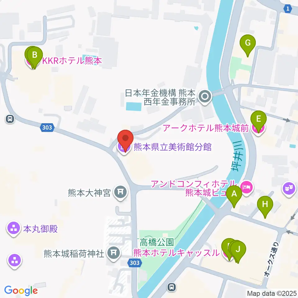 熊本県立美術館分館周辺のファミレス・ファーストフード一覧地図