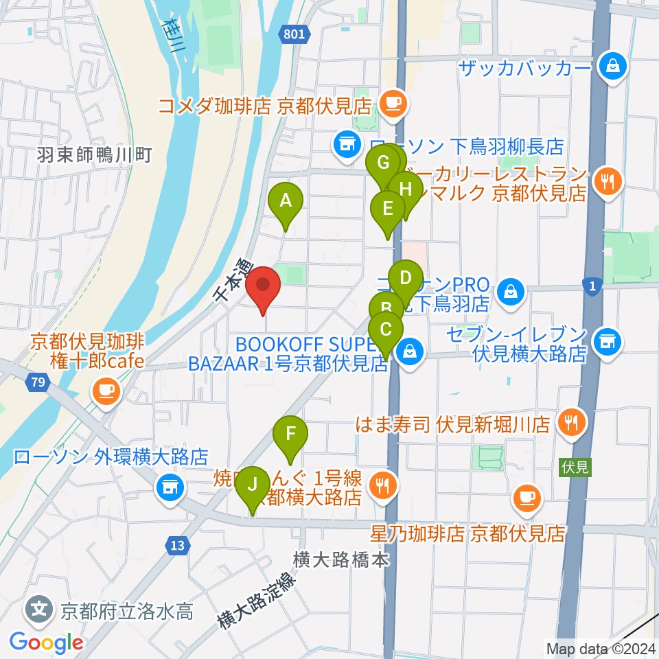 スタジオ・ウイット周辺のファミレス・ファーストフード一覧地図