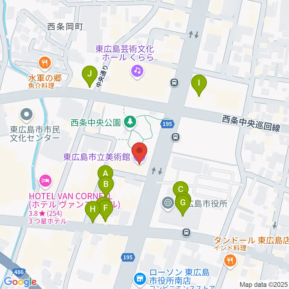 東広島市立美術館周辺のファミレス・ファーストフード一覧地図