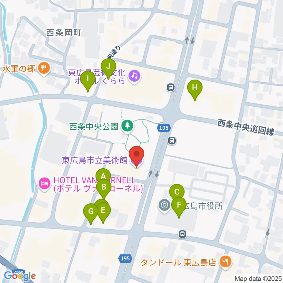 東広島市立美術館周辺のファミレス・ファーストフード一覧地図