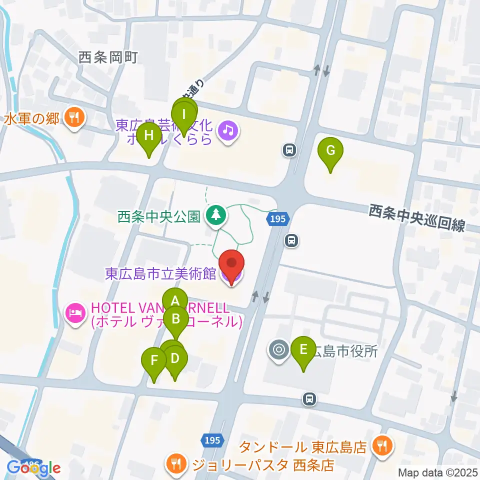 東広島市立美術館周辺のファミレス・ファーストフード一覧地図