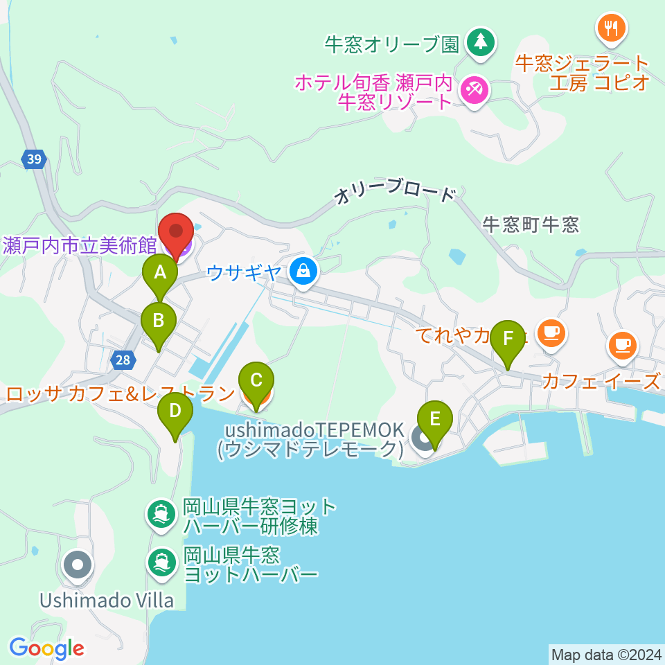 瀬戸内市立美術館周辺のファミレス・ファーストフード一覧地図