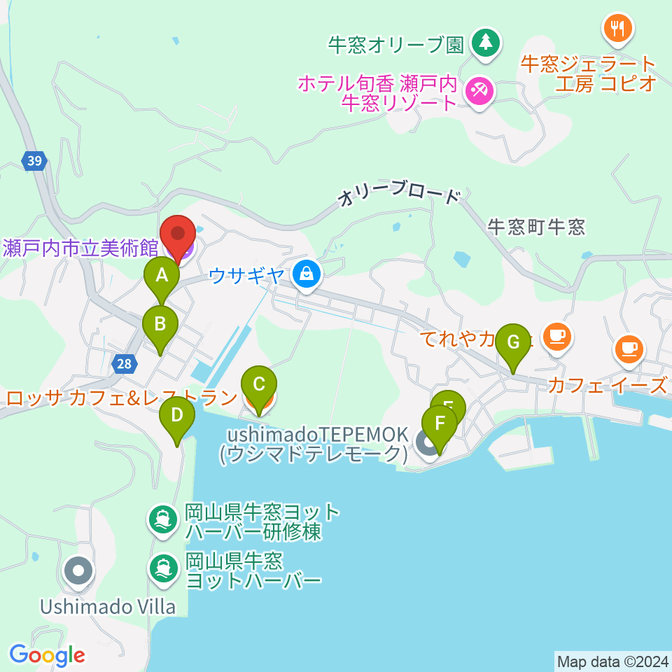 瀬戸内市立美術館周辺のファミレス・ファーストフード一覧地図