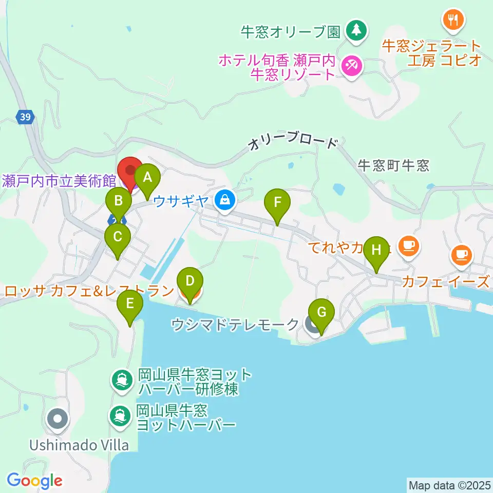 瀬戸内市立美術館周辺のファミレス・ファーストフード一覧地図