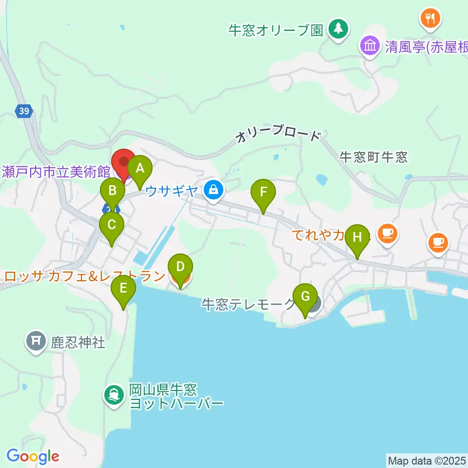 瀬戸内市立美術館周辺のファミレス・ファーストフード一覧地図