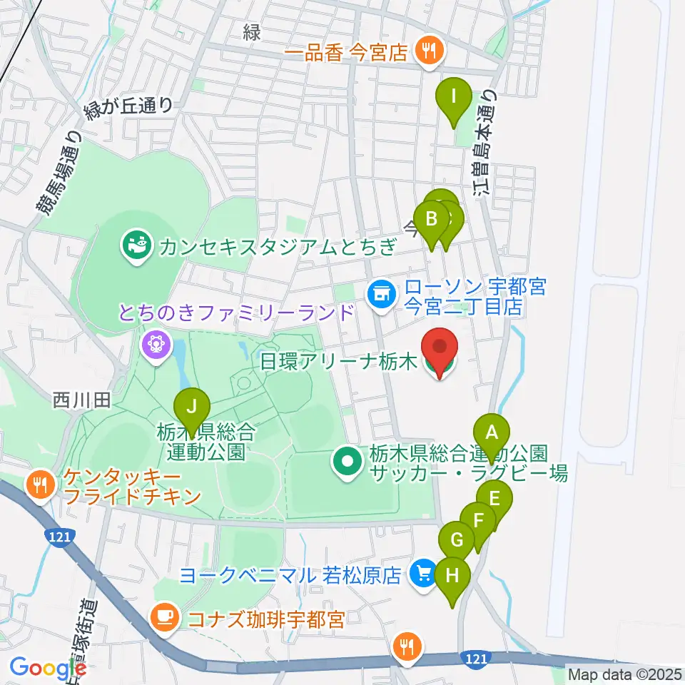 日環アリーナ栃木周辺のファミレス・ファーストフード一覧地図