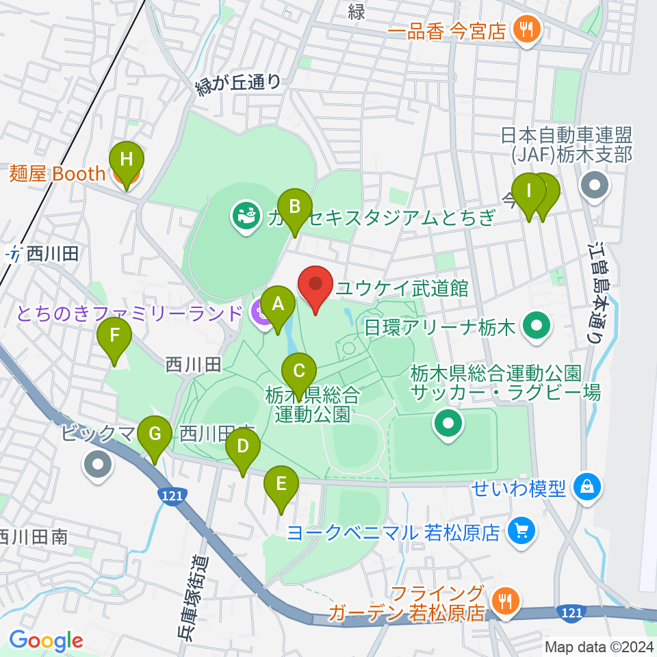 ユウケイ武道館周辺のファミレス・ファーストフード一覧地図